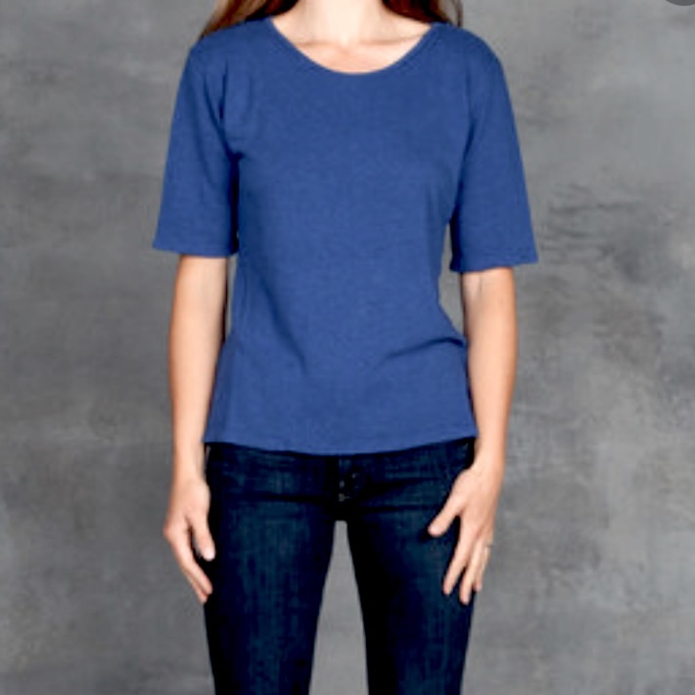 JENNIFER ROBERTS Knit Top Vintage 80’s Blue Wool Blend Short SleeveSize 14